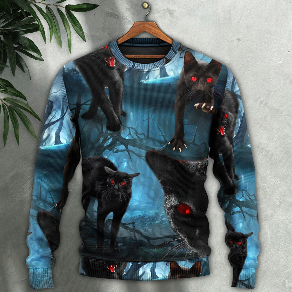 Halloween Black Cat Spooky Art Style – Sweater - Ugly Christmas Sweater