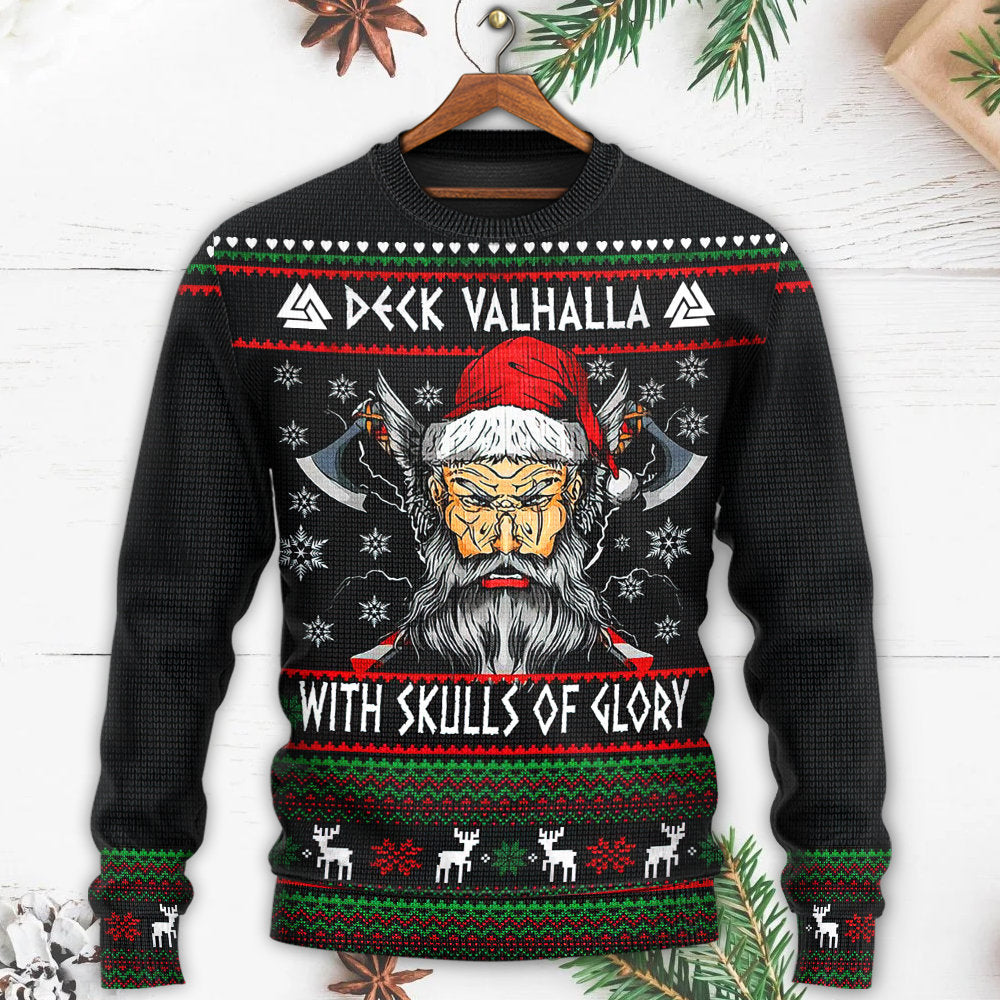 Christmas Valhalla Skull Of Glory Art – Sweater - Ugly Christmas Sweater