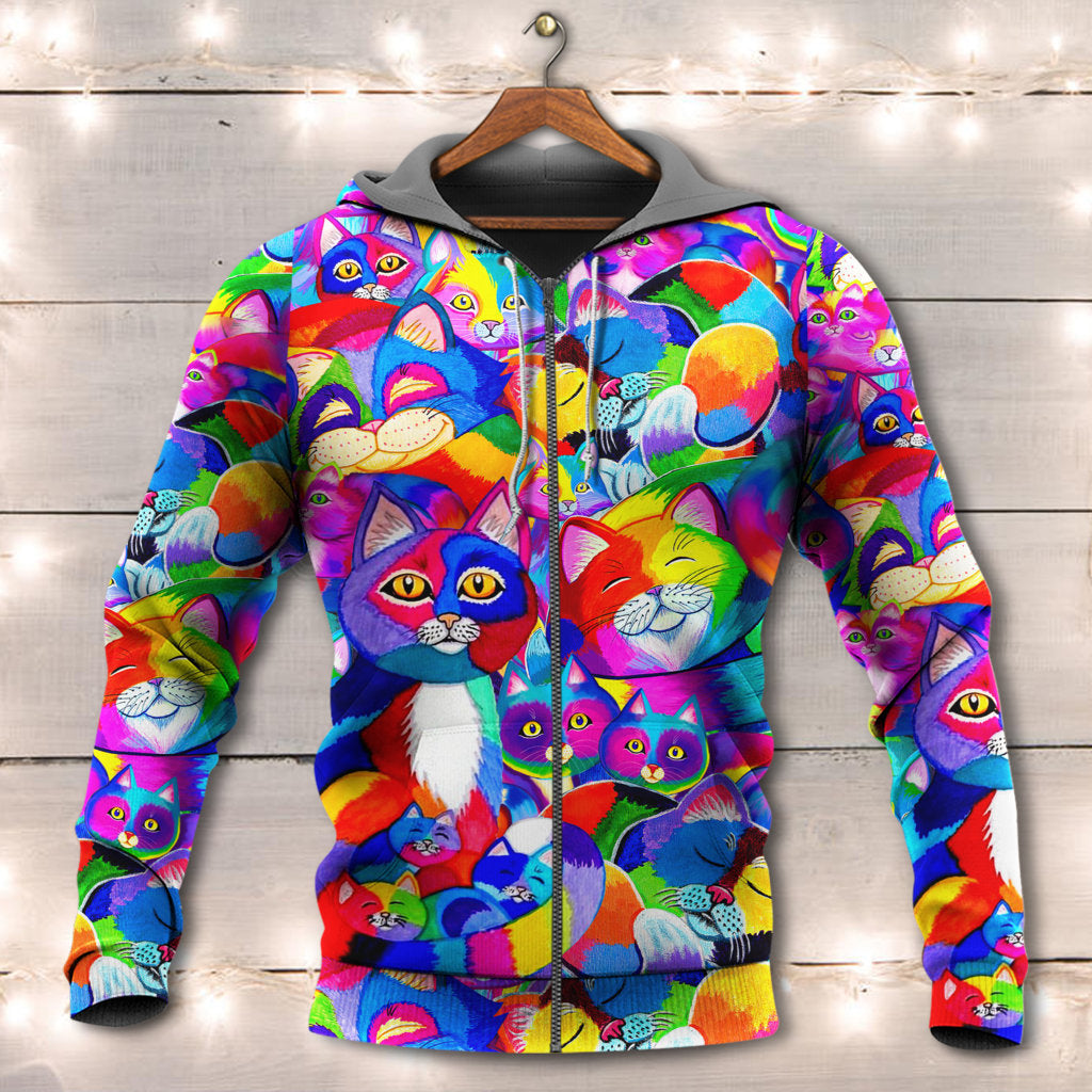Cat Rainbow Colorful Art Style - 3D Hoodie
