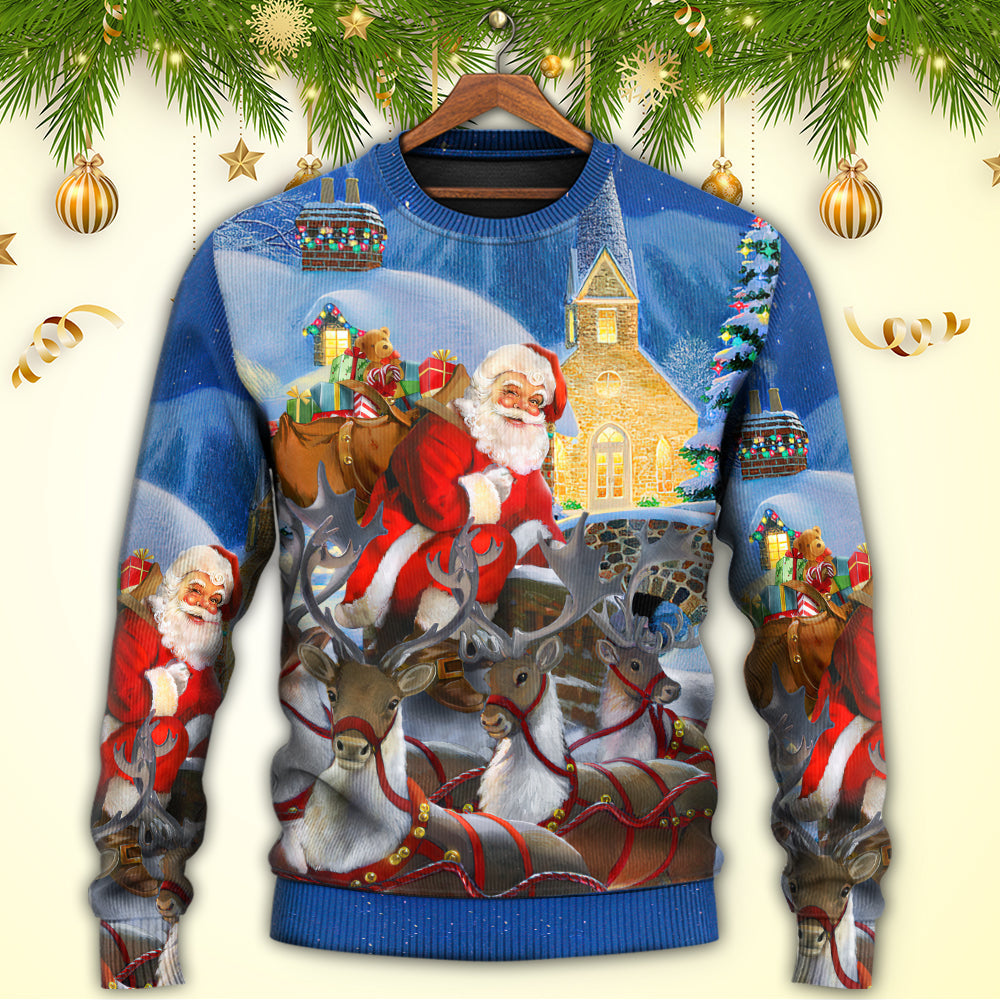 Christmas Santa Reindeer Gift Art Style – Sweater - Ugly Christmas Sweater