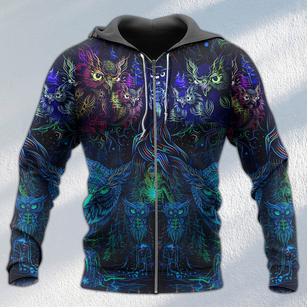 Owl Witch Colorful Dark Art - 3D Hoodie
