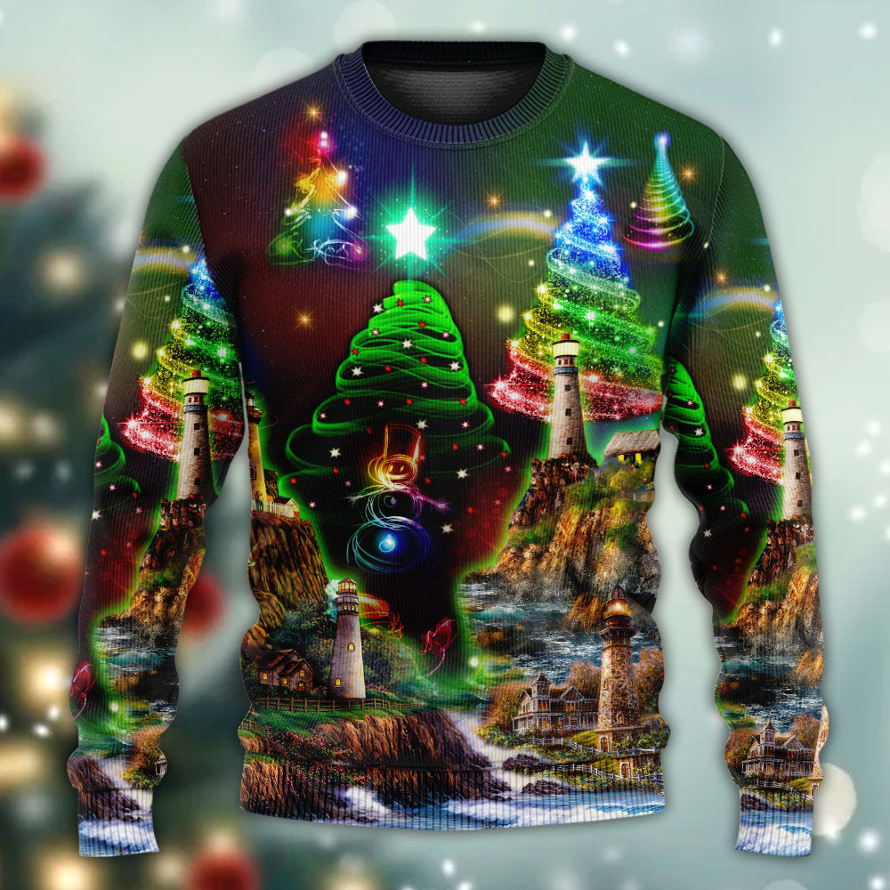 Lighthouse Merry Christmas Happy Style – Sweater - Ugly Christmas Sweater