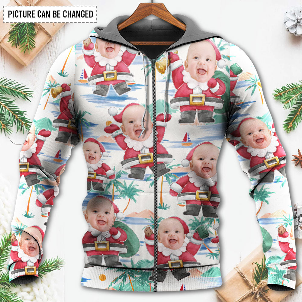 Christmas Santa Summer Beach Custom Photo - Hoodie