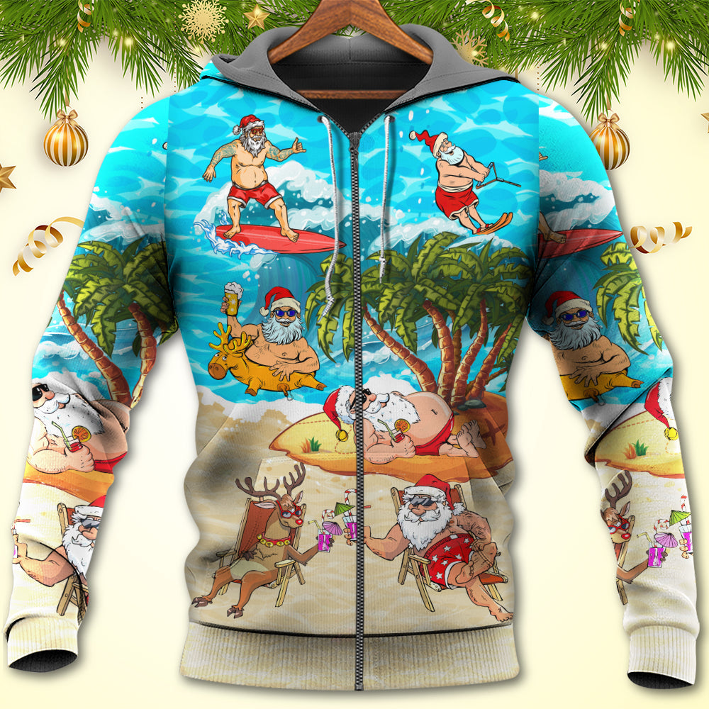 Christmas Santa Chilling Beach Tropical Funny - Hoodie