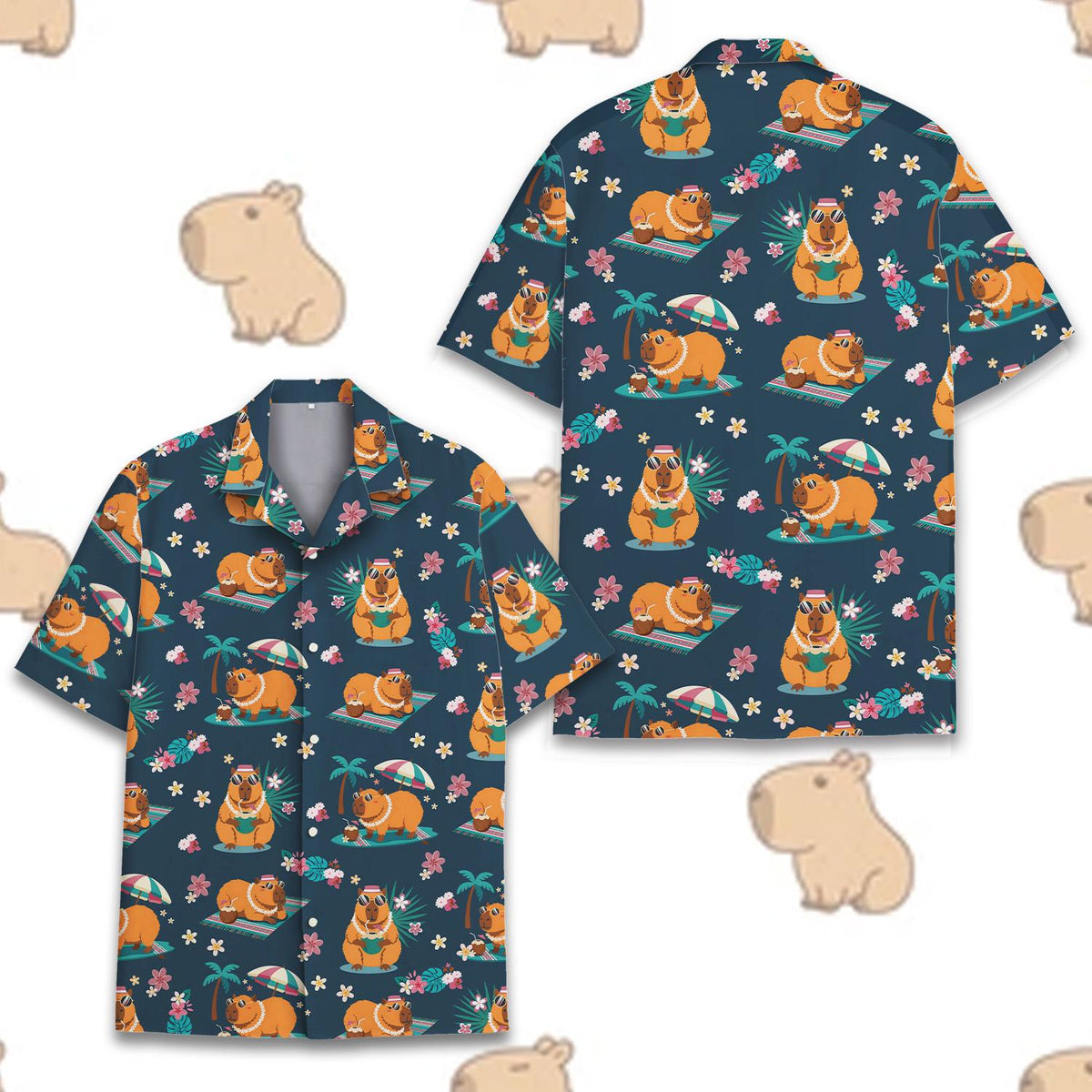 Cute Capybara Tropical Coconut Beach – Hawaiian Shirt
