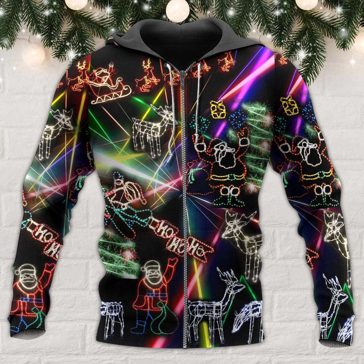 Christmas Tree Snowman Neon Art – 3D Hoodie