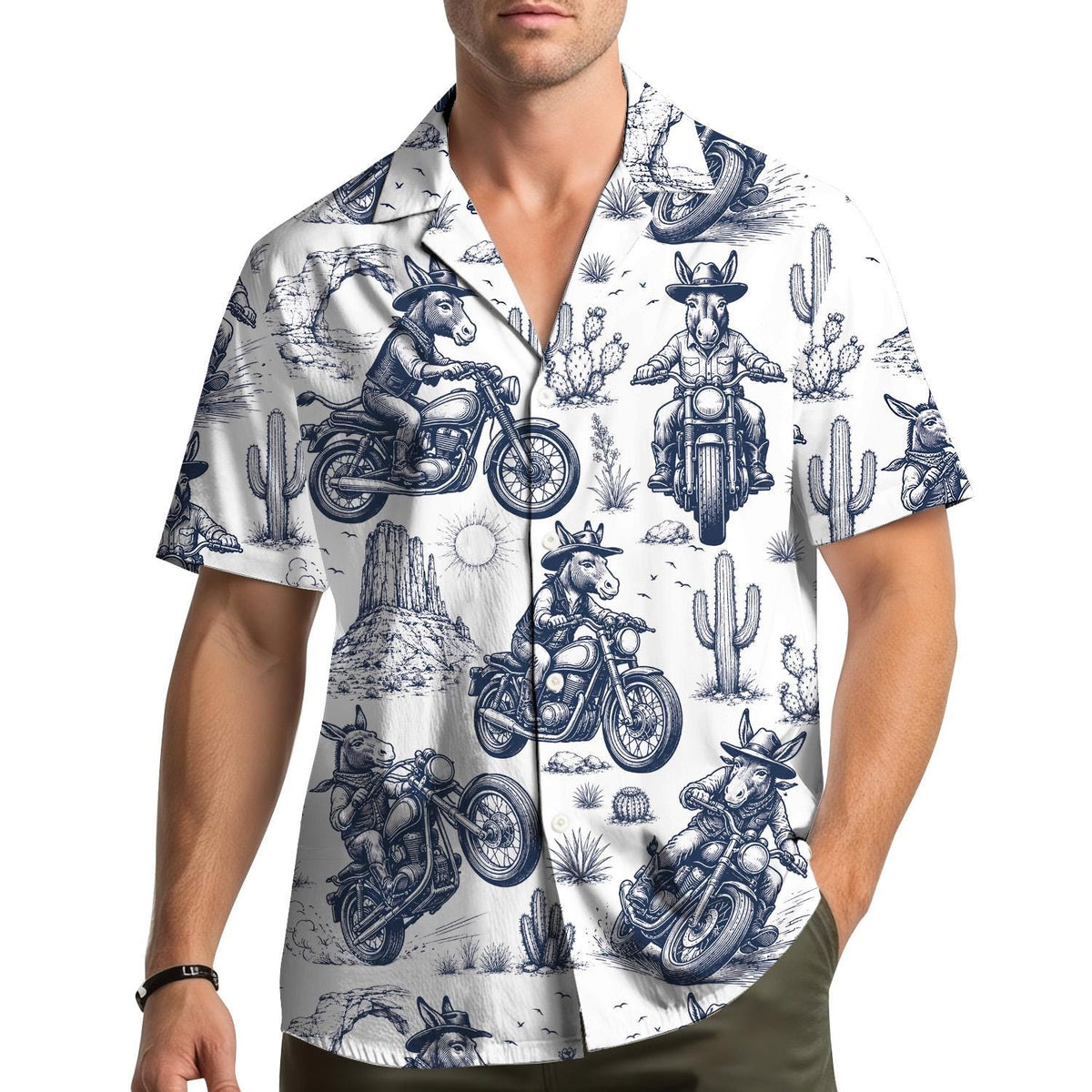 Western Donkey Motorcycle Vintage Cowboy Desert Cactus – Hawaiian Shirt