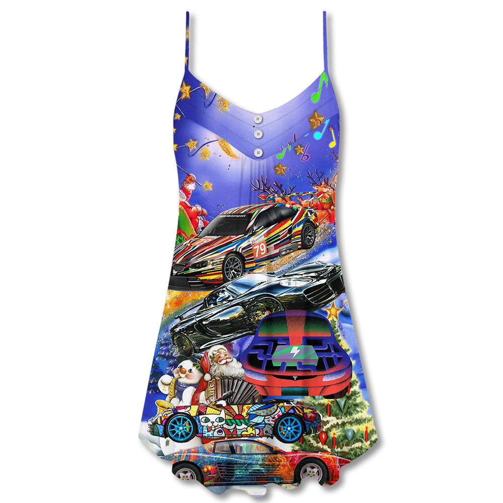 Funny Christmas Car Holiday – Women's Summer Sleeveless V-Neck Camisole Dress