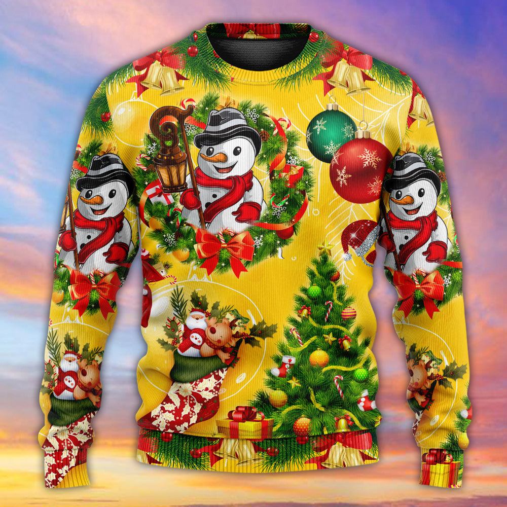 Christmas Funny Snowman Tree Yellow Glow – Sweater - Ugly Christmas Sweater
