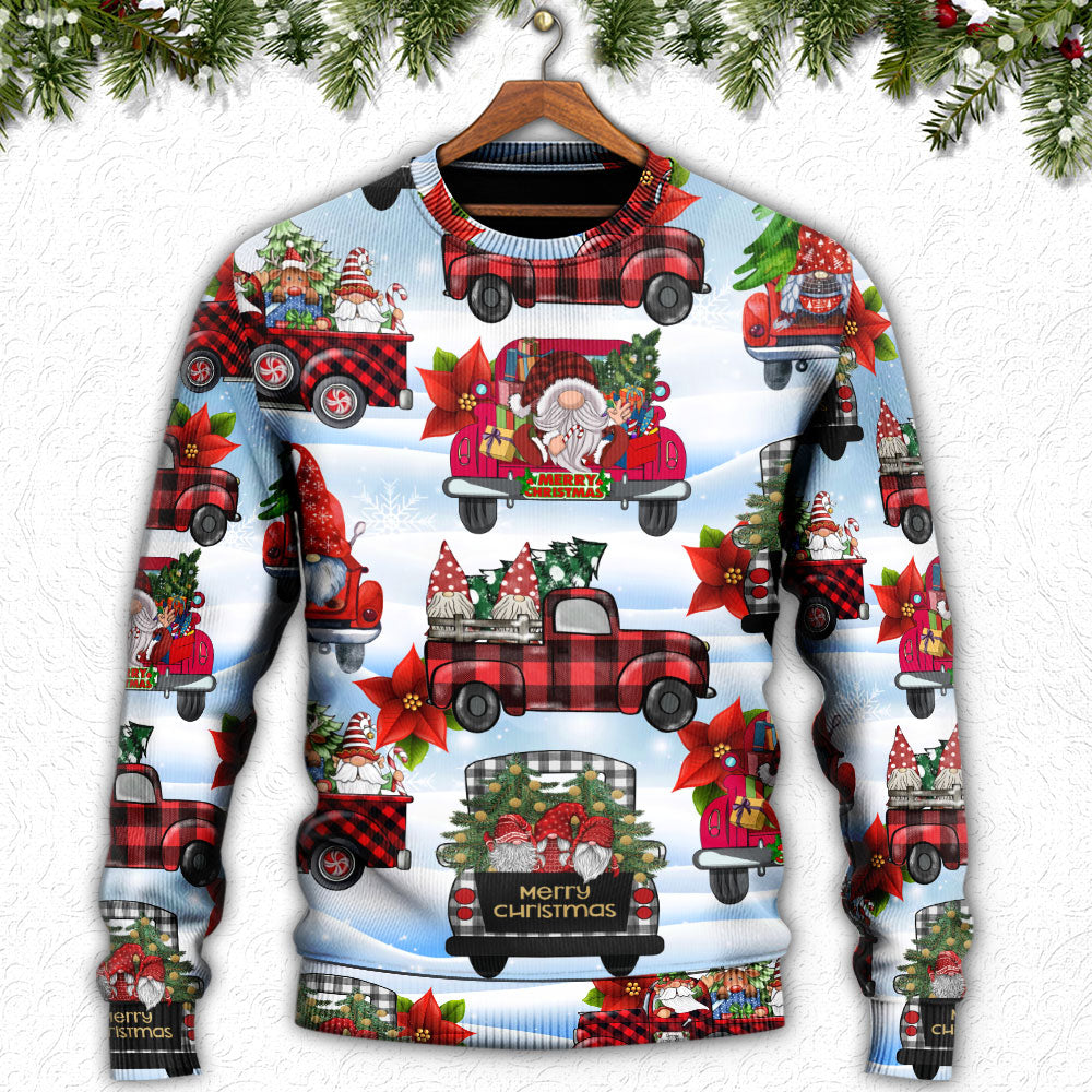 Gnome And Christmas Truck Merry Xmas – Sweater - Ugly Christmas Sweater