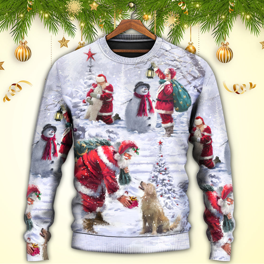 Christmas Santa Chilling With Friends Art – Sweater - Ugly Christmas Sweater