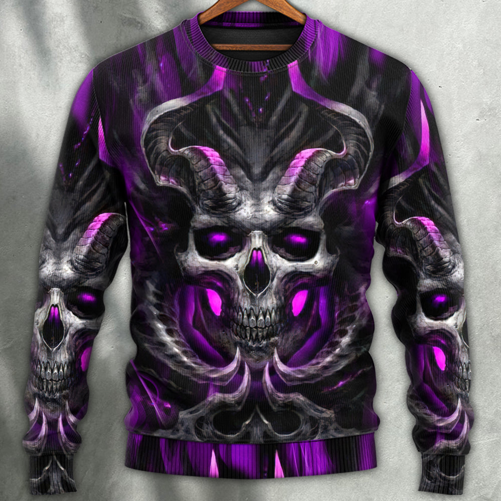 Dark Purple Fire Lightning Skull – Sweater - Ugly Christmas Sweater