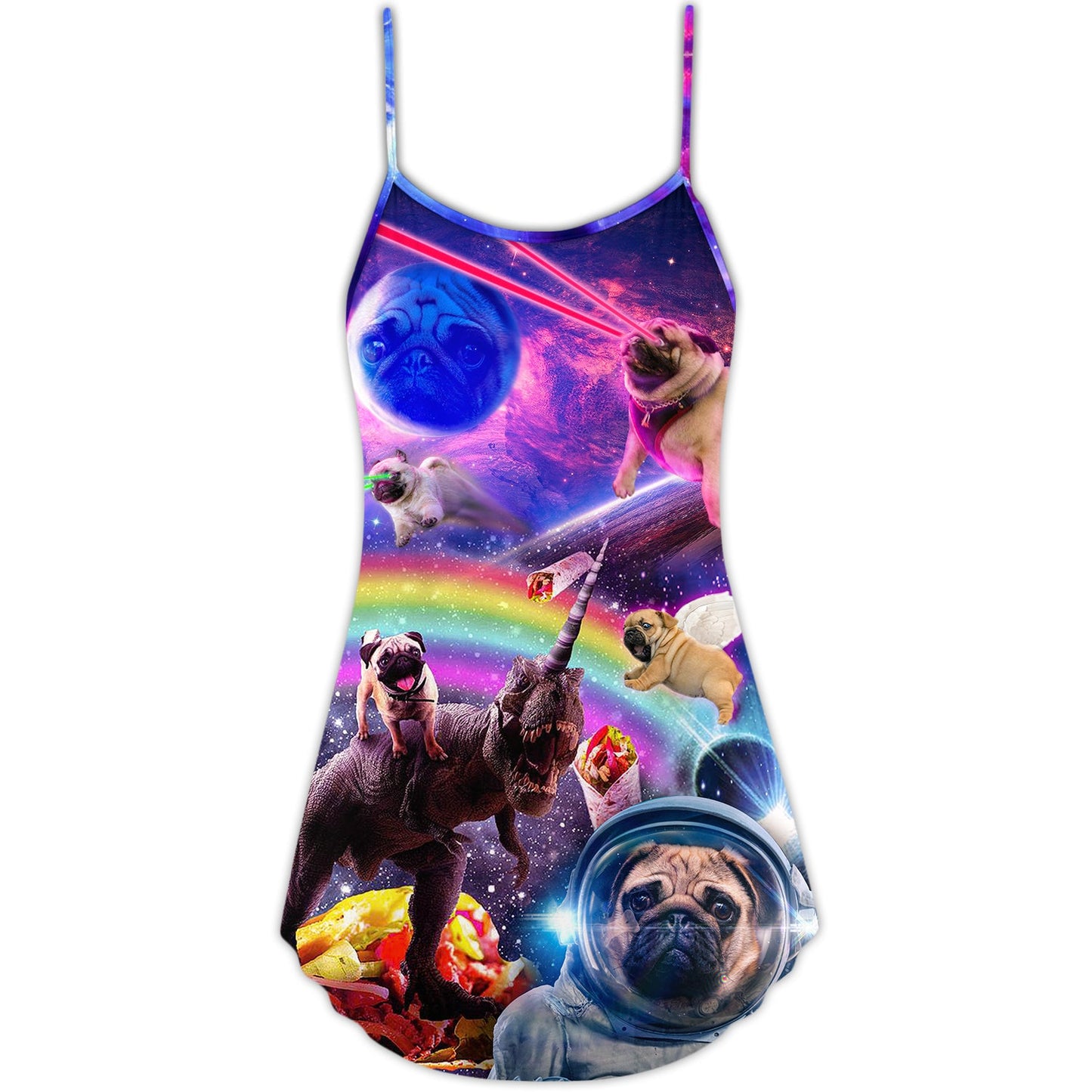 Pug Galaxy Rainbow Fun Style – Women's Summer Sleeveless V-Neck Camisole Dress