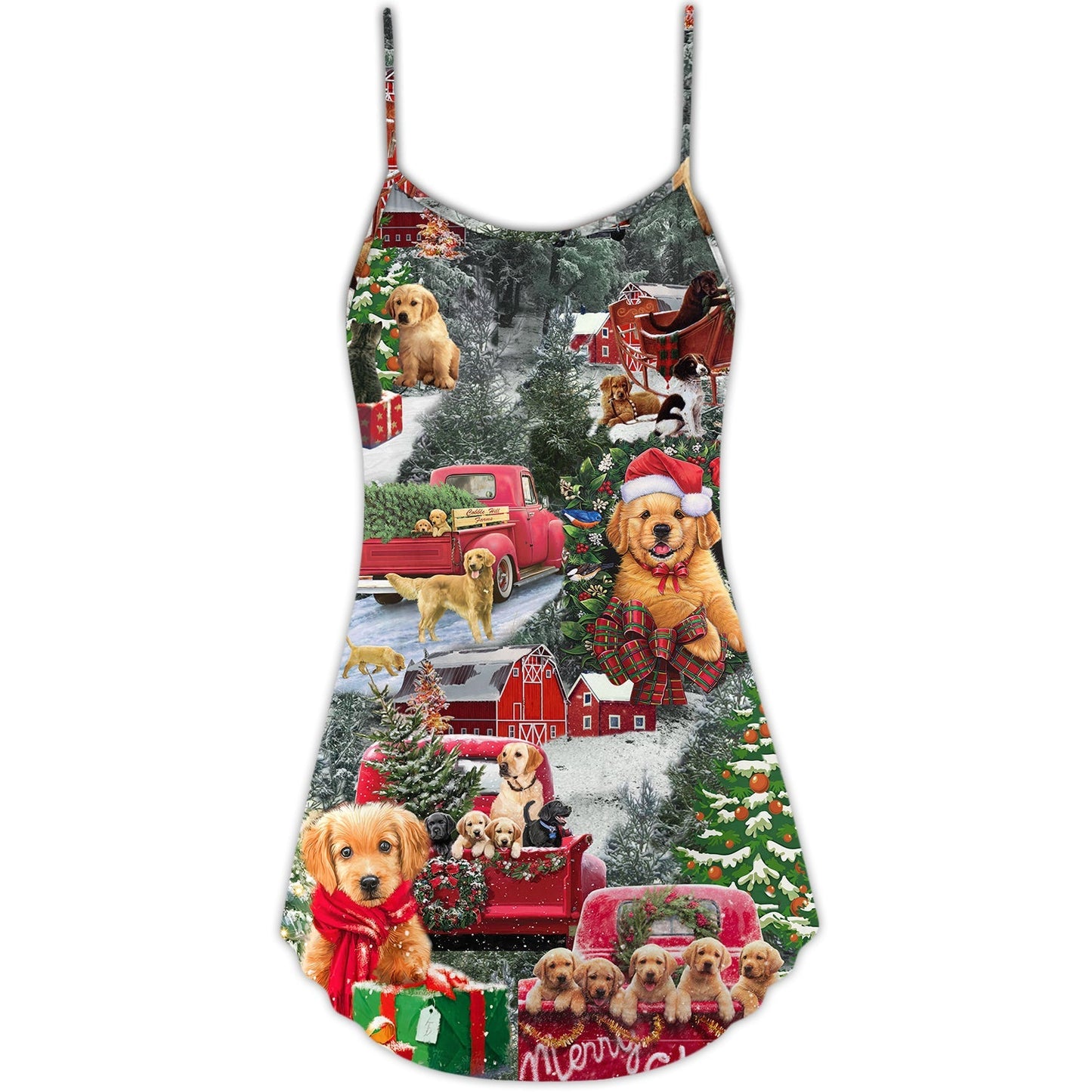Christmas Dogs Love Holiday Time – Women's Summer Sleeveless V-Neck Camisole Dress