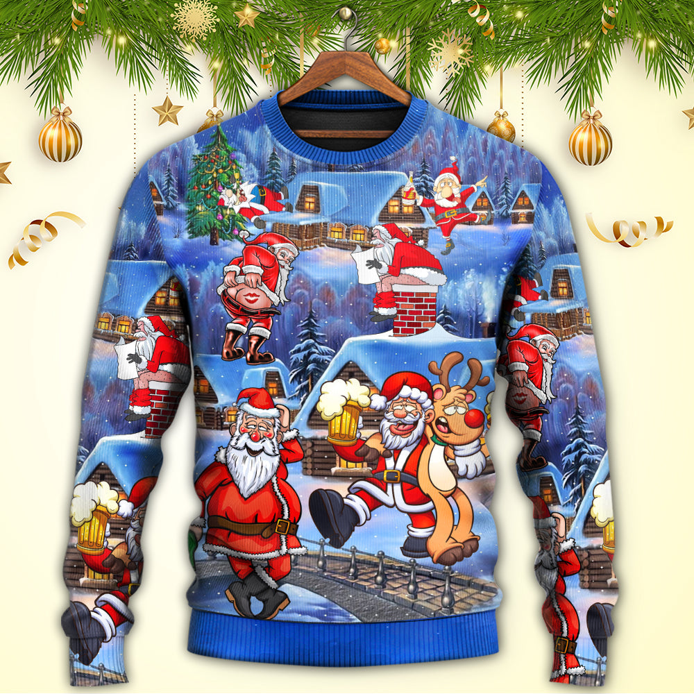Christmas Santa Drunk Beer Troll Cheerful Holiday Art – Sweater - Ugly Christmas Sweater