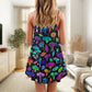 Mushroom Neon Colorful Leaf – Women's Summer Sleeveless V-Neck Camisole Dress