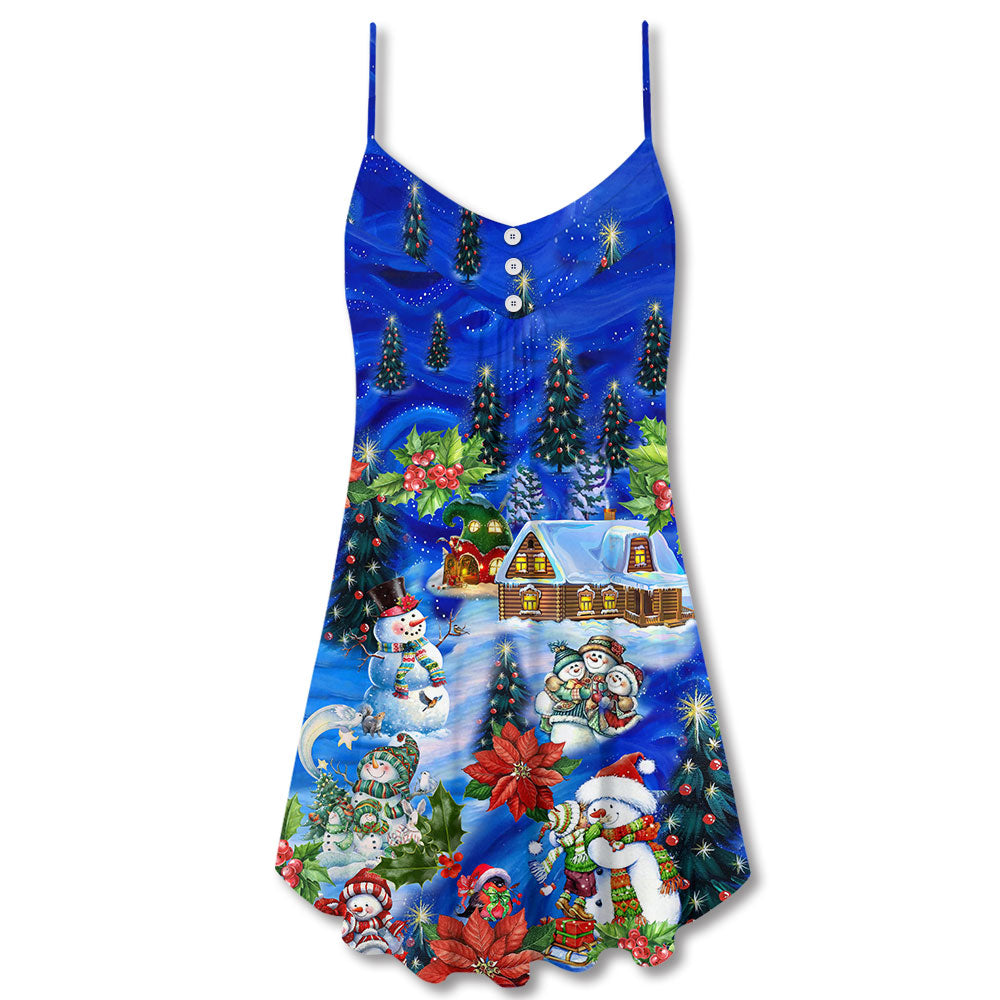 Snowman Chilling With Snowmies Christmas – Women's Summer Sleeveless V-Neck Camisole Dress