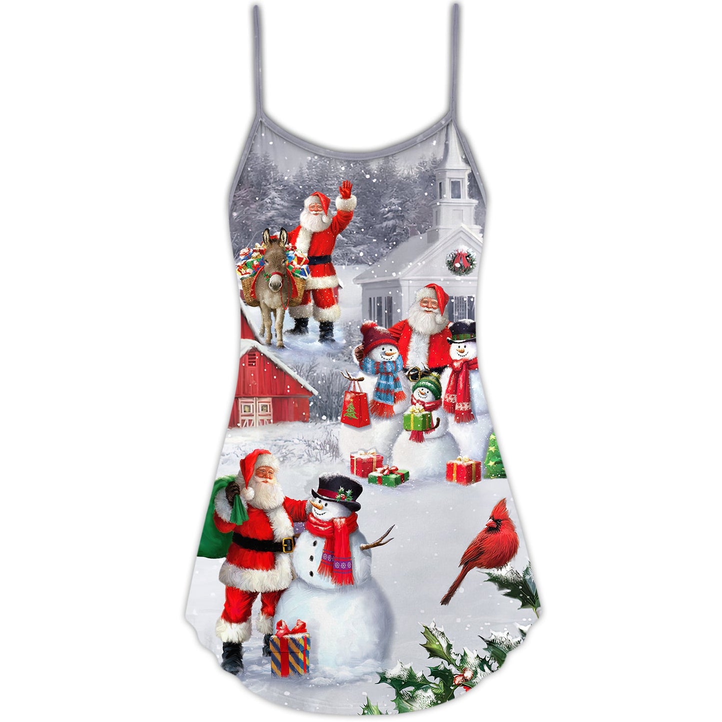 Santa Snowman Town Scene – Women's Summer Sleeveless V-Neck Camisole Dress