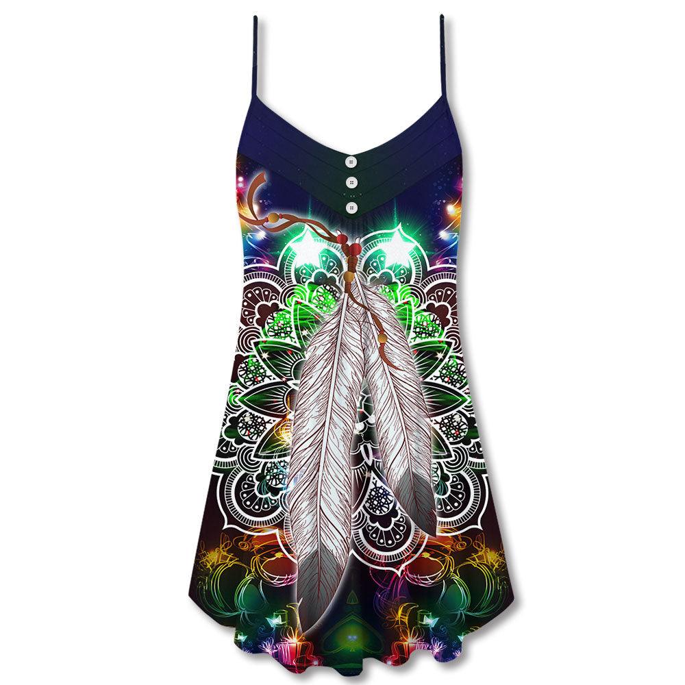 Neon Feather Mandala Christmas – Women's Summer Sleeveless V-Neck Camisole Dress