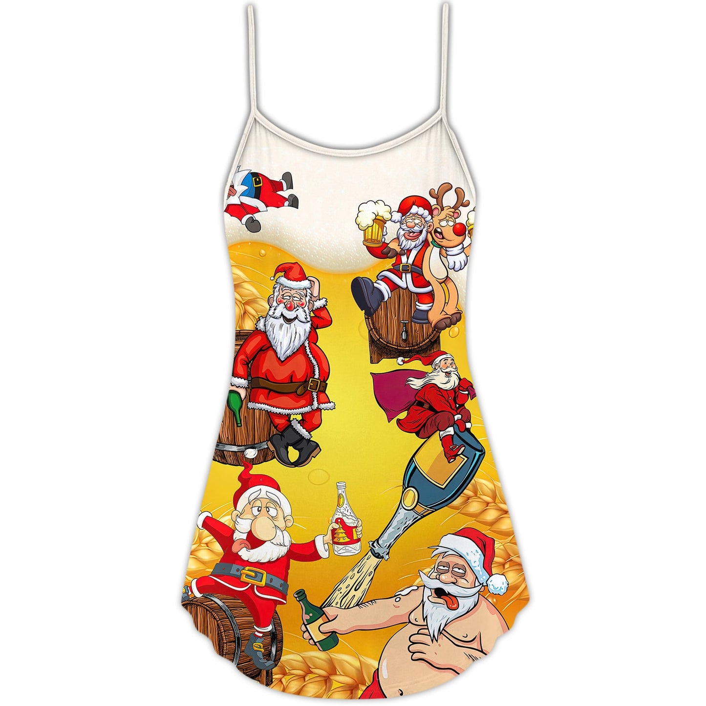 Funny Santa Beer Party – Women's Summer Sleeveless V-Neck Camisole Dress