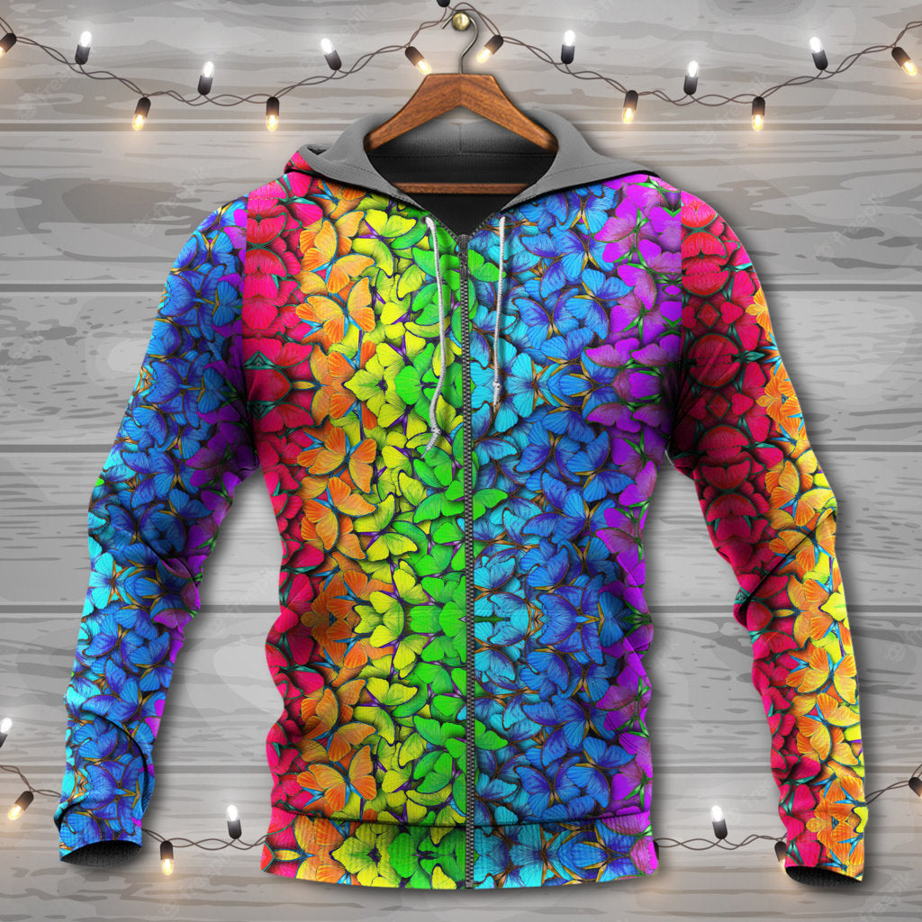Rainbow Butterfly Colorful Pride Style - Hoodie