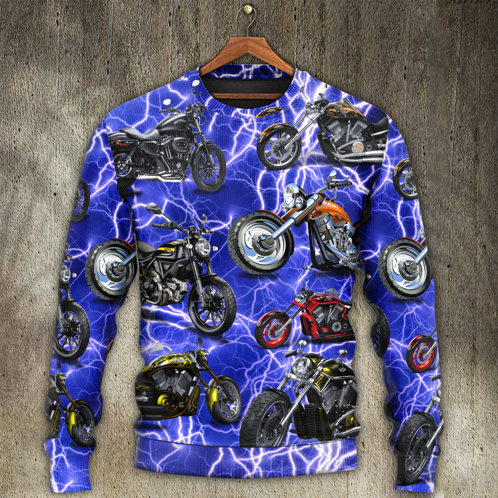 Motorcycle Lightning Blue Cool Style – Sweater - Ugly Christmas Sweater