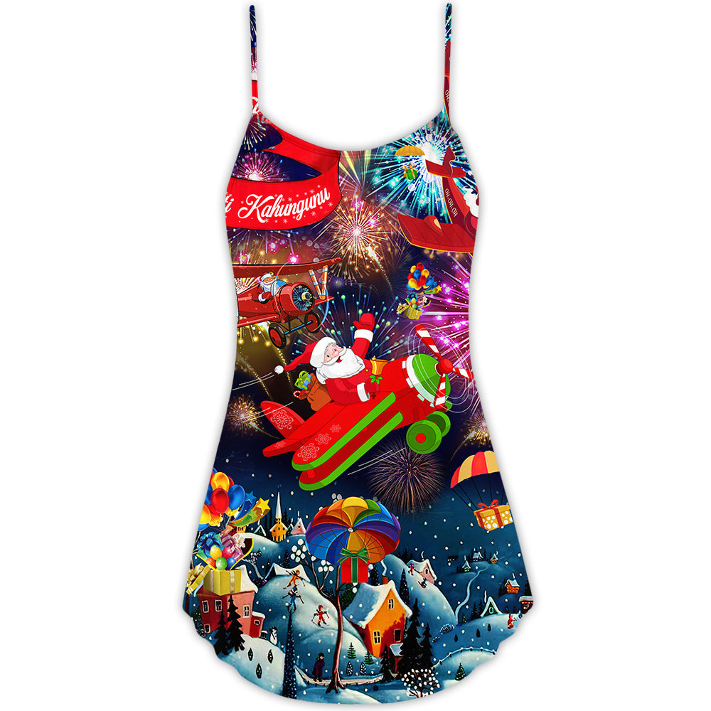 Christmas Airplane Holiday Greeting – Women's Summer Sleeveless V-Neck Camisole Dress