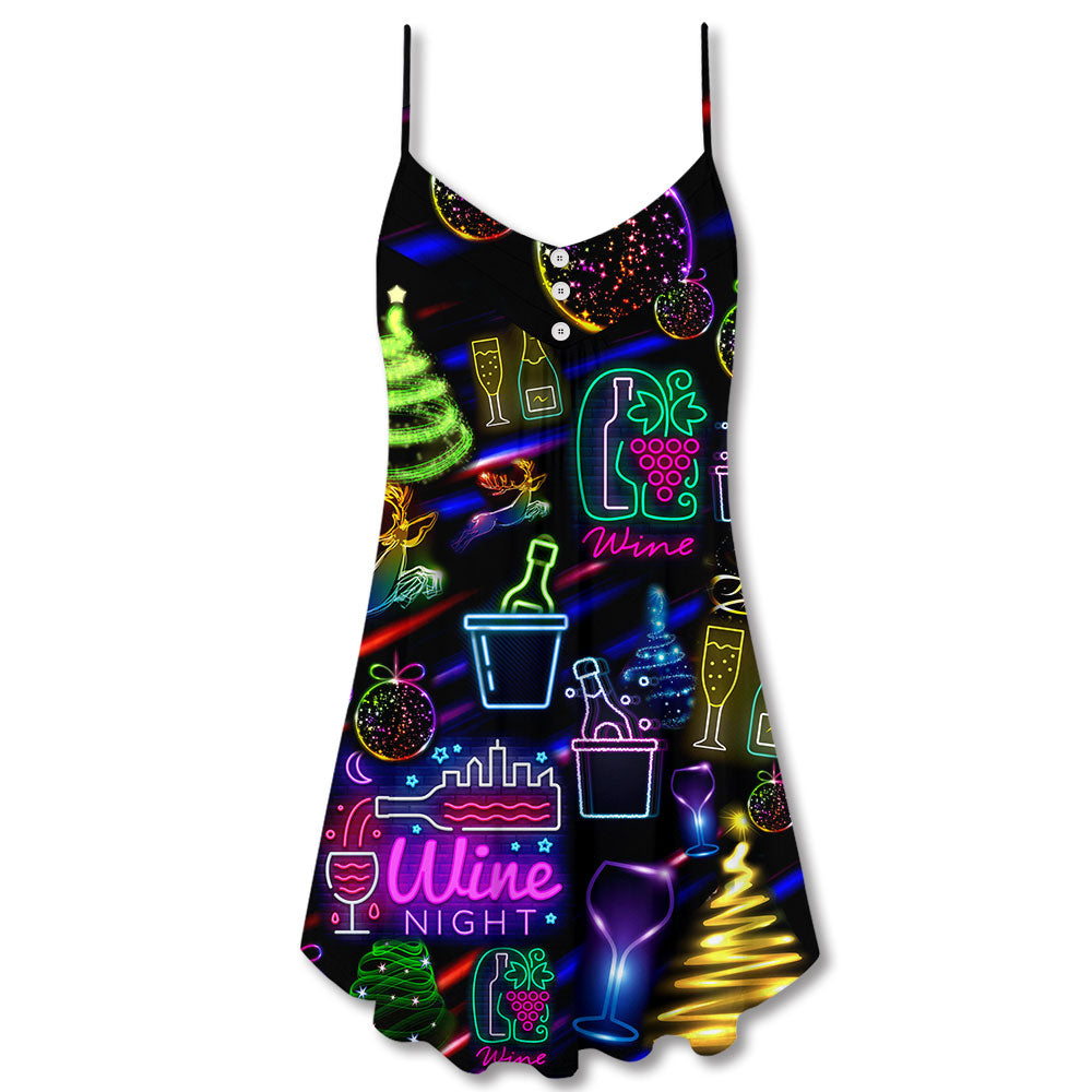 Christmas Wine Neon Party – Women's Summer Sleeveless V-Neck Camisole Dress