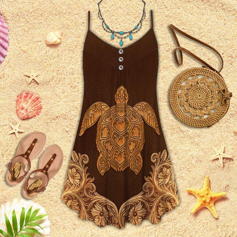 Leather Style Turtle Beach Soul – Women's Summer Sleeveless V-Neck Camisole Dress