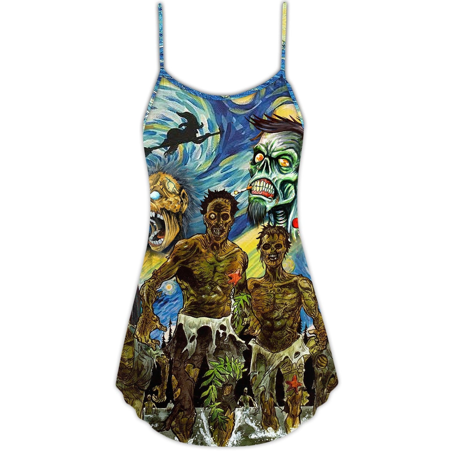 Halloween Zombie Starry Night Funny – Women's Summer Sleeveless V-Neck Camisole Dress