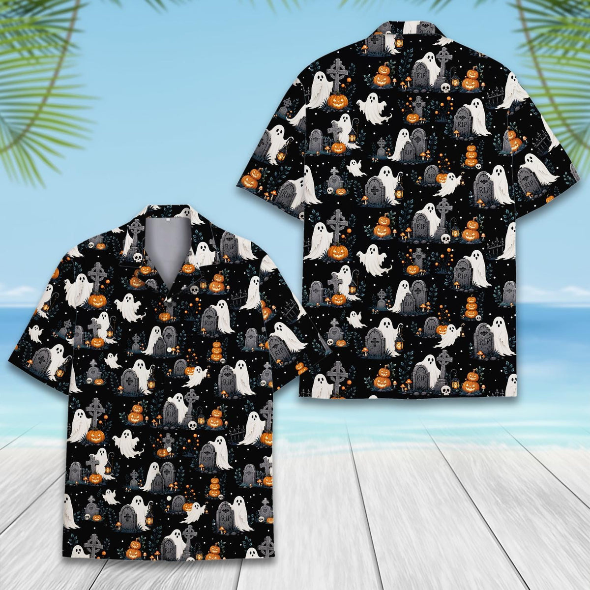 Halloween Ghost Graveyard Pumpkin Spooky Party 1 – Hawaiian Shirt