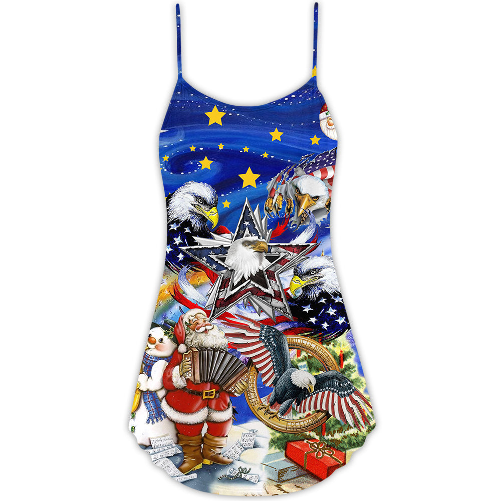Patriotic Eagle Flag Victory Christmas – Women's Summer Sleeveless V-Neck Camisole Dress