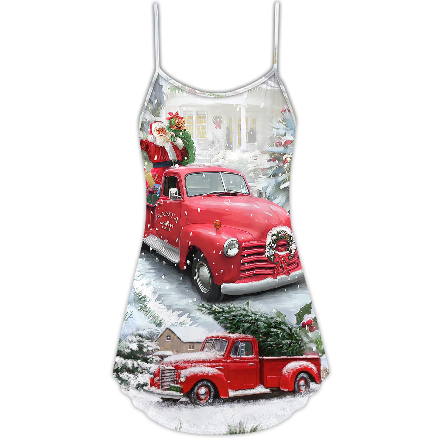 Santa Red Truck Christmas – Women's Summer Sleeveless V-Neck Camisole Dress
