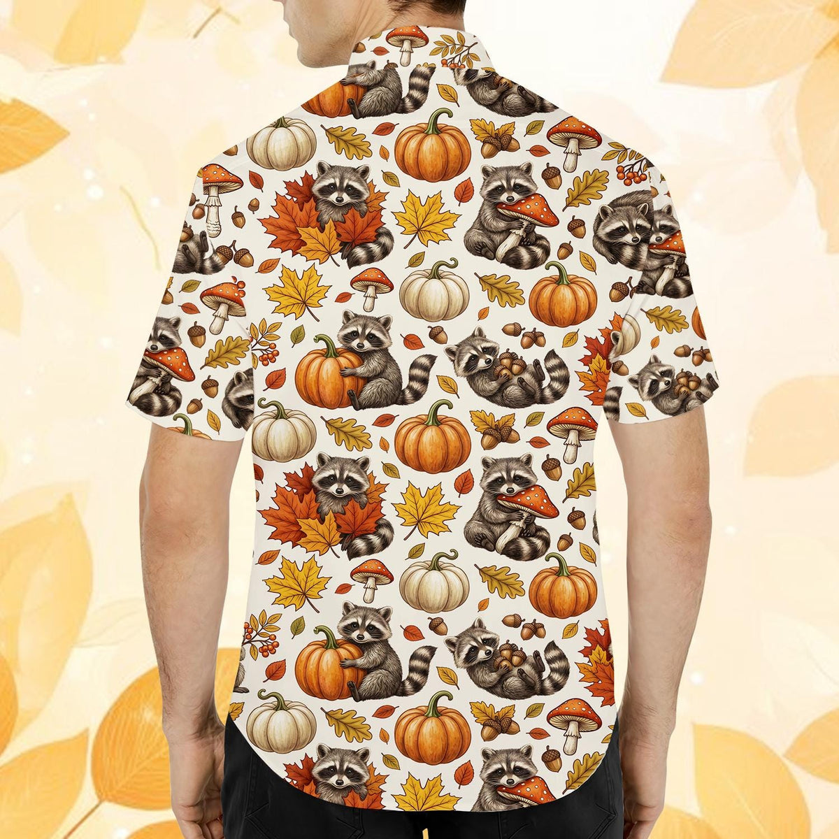 Autumn Raccoon Pumpkin Mushroom Harvest – Hawaiian Shirt