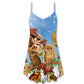 Owl Family Retro Merry Christmas – Women's Summer Sleeveless V-Neck Camisole Dress