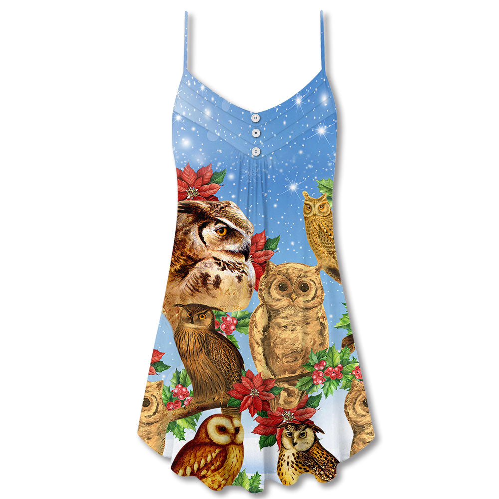 Owl Family Retro Merry Christmas – Women's Summer Sleeveless V-Neck Camisole Dress