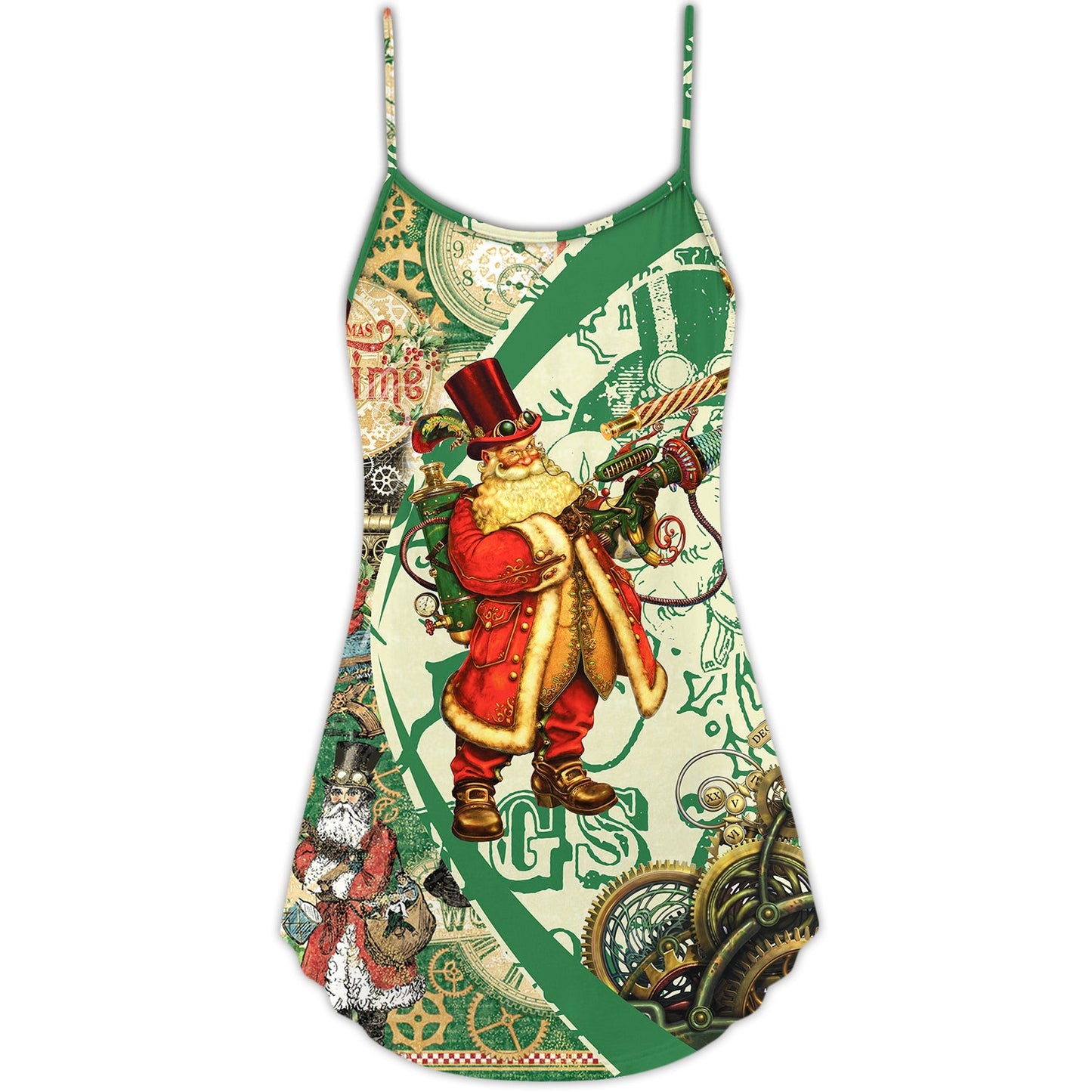 Christmas Steampunk Santa Style – Women's Summer Sleeveless V-Neck Camisole Dress