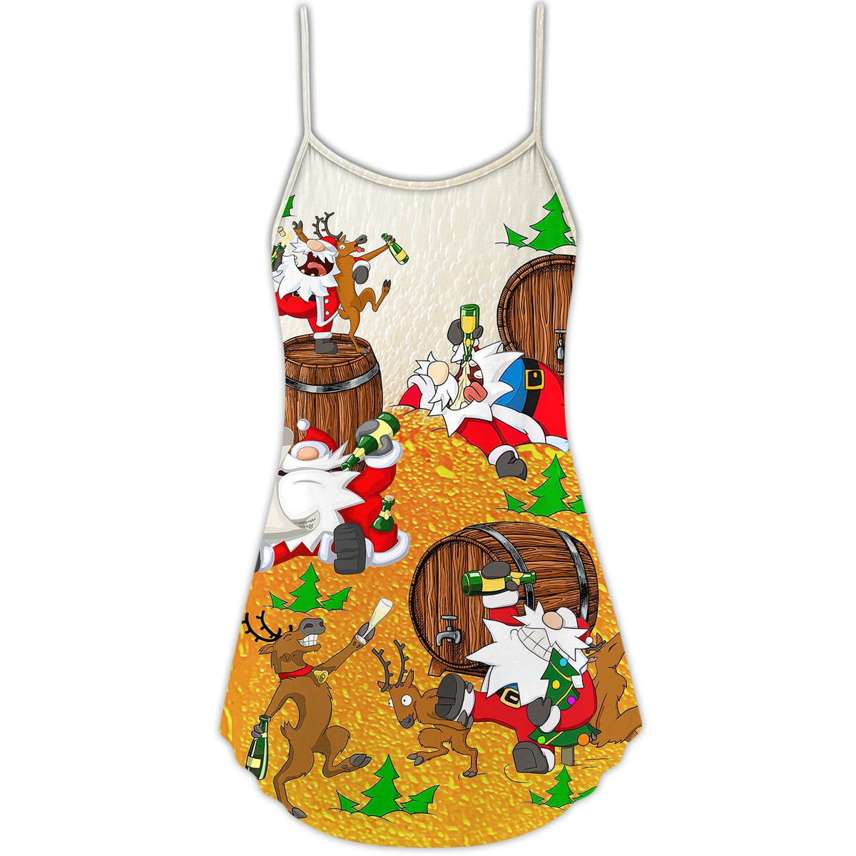 Santa Beer Holiday Fun – Women's Summer Sleeveless V-Neck Camisole Dress