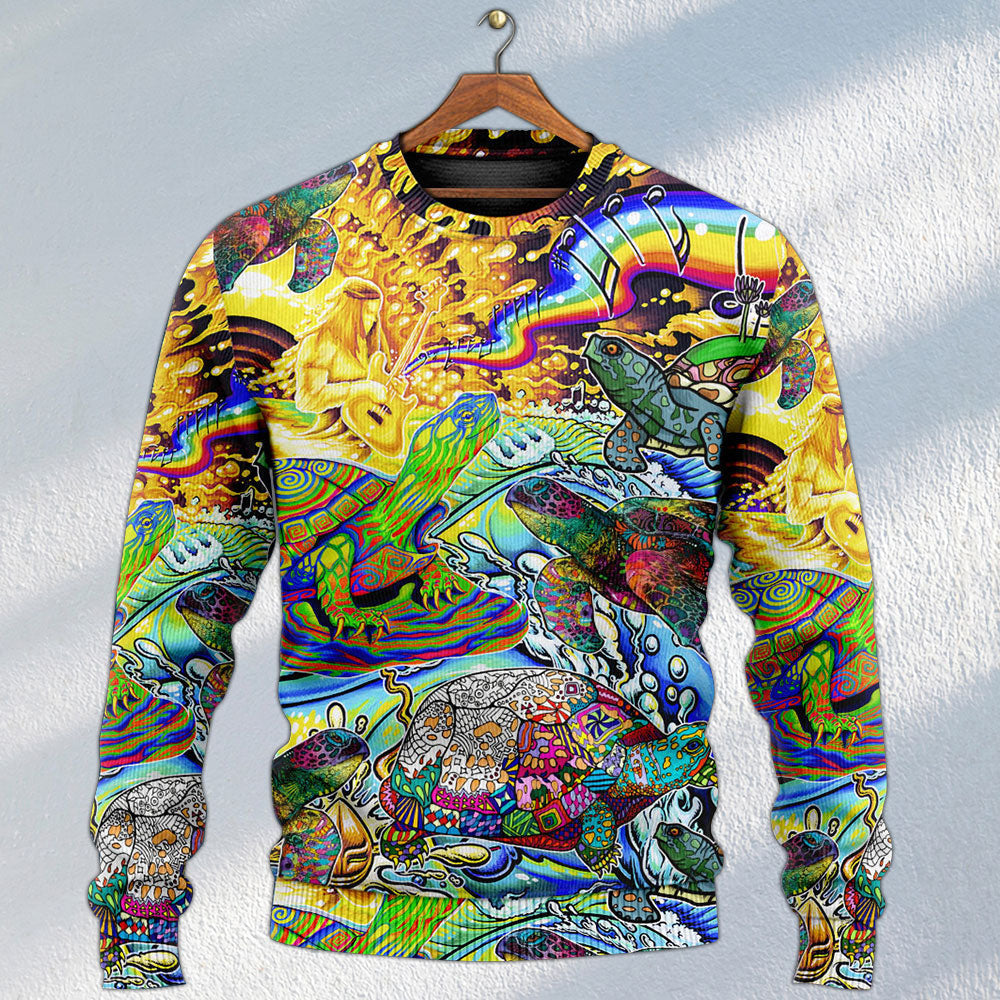 Hippie Turtle Colorful Peace Art – Sweater - Ugly Christmas Sweater