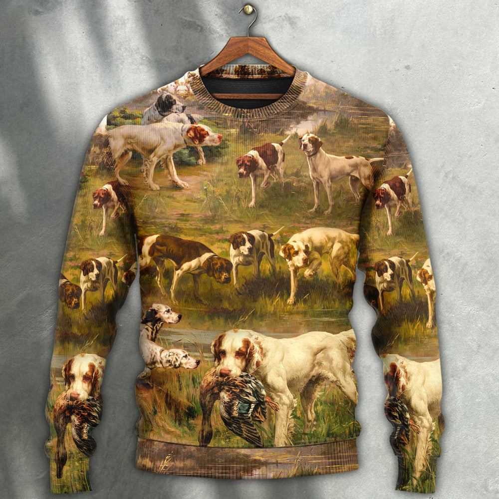 Hunting Dog And Duck Art Style – Sweater - Ugly Christmas Sweater