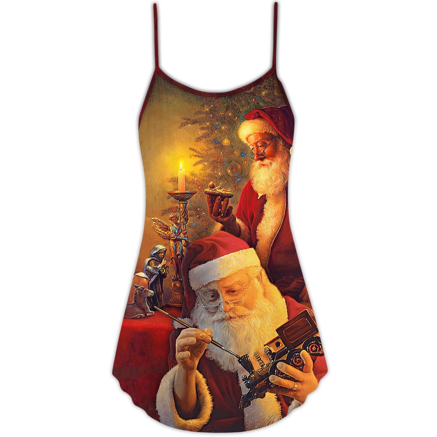 Christmas Spirit Of Santa Art – Women's Summer Sleeveless V-Neck Camisole Dress
