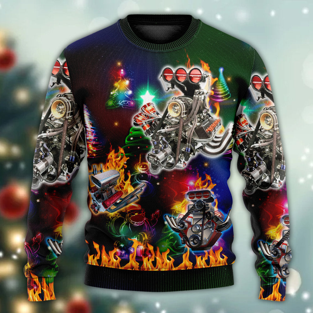 Hot Rod Christmas Tree Fire Style – Sweater - Ugly Christmas Sweater
