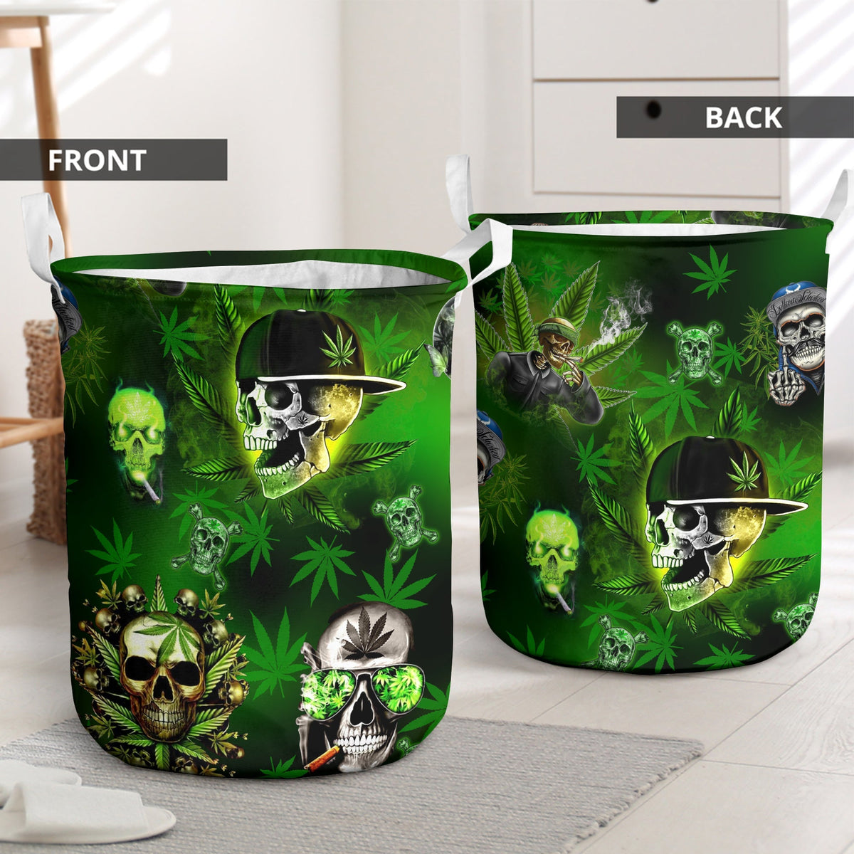 Skull Let's Get High Green - Laundry Basket - Owls Matrix LTD