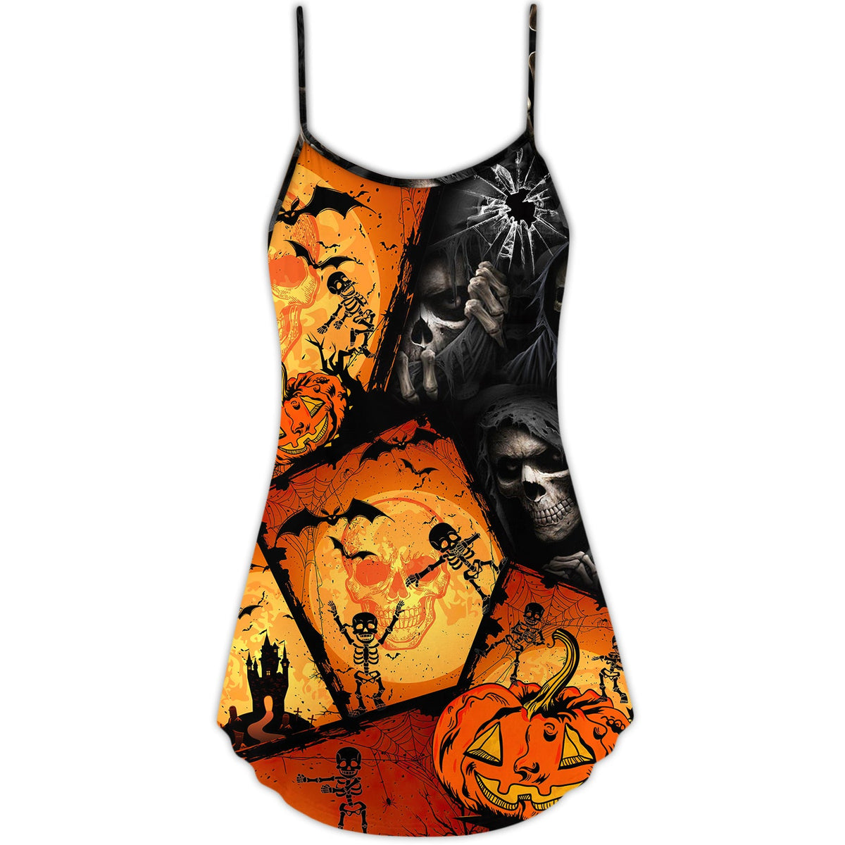 Halloween Skull Pumpkin Scary – Women's Summer Sleeveless V-Neck Camisole Dress