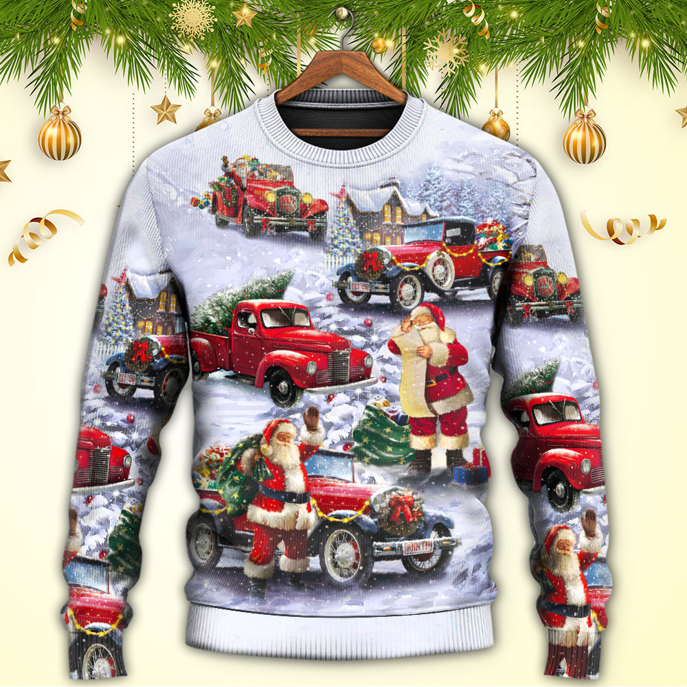 Christmas Santa Red Truck Funny Gift Art – Sweater - Ugly Christmas Sweater