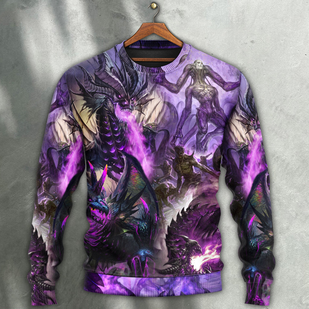 Purple Dragon Skull Lightning Fantasy Art – Sweater - Ugly Christmas Sweater