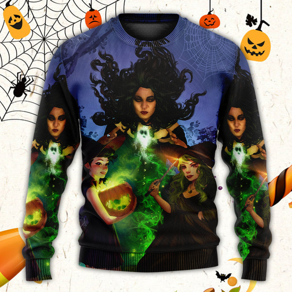 Halloween Witch Ghost Dark Forest Art – Sweater - Ugly Christmas Sweater