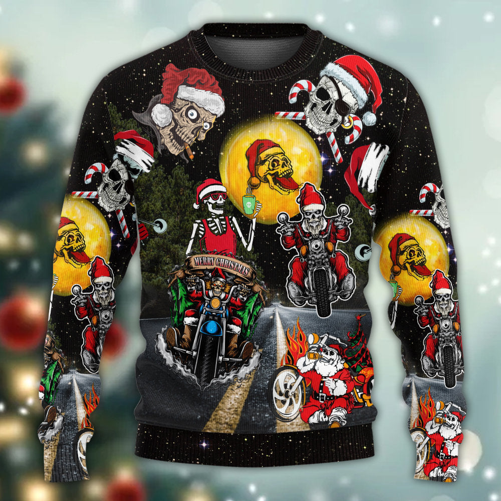 Skull Santa Racing Christmas Style – Sweater - Ugly Christmas Sweater