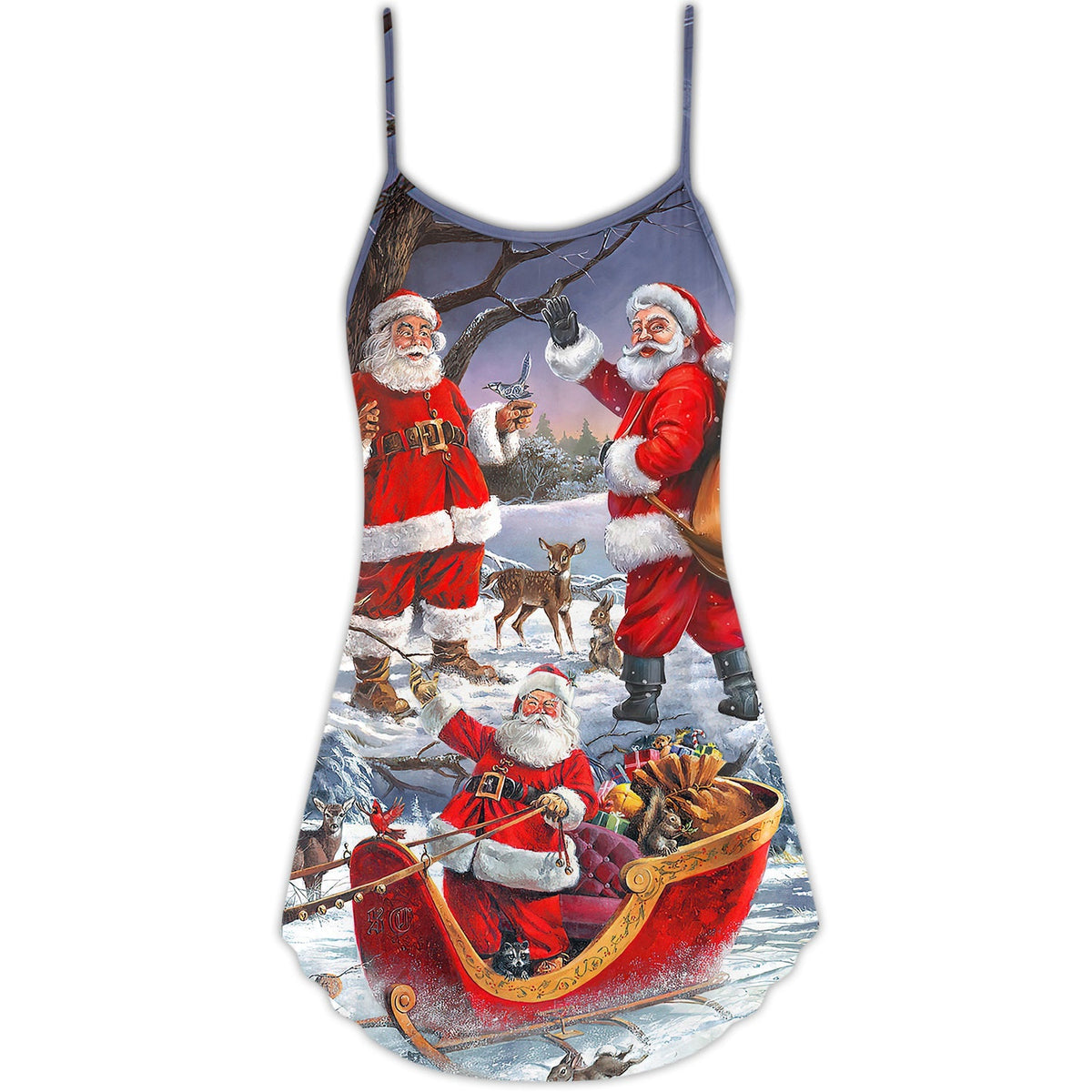 Christmas Happy Santa Holiday Art – Women's Summer Sleeveless V-Neck Camisole Dress