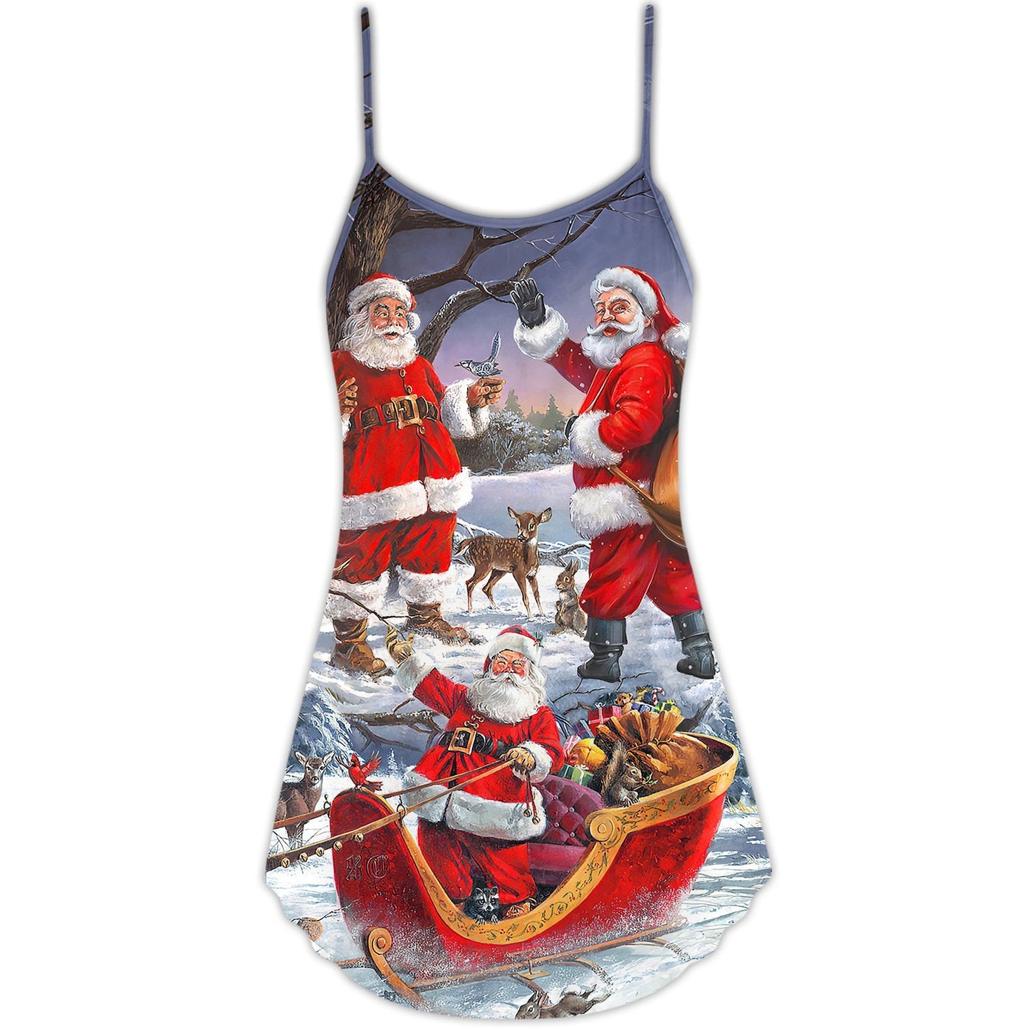 Christmas Happy Santa Holiday Art – Women's Summer Sleeveless V-Neck Camisole Dress